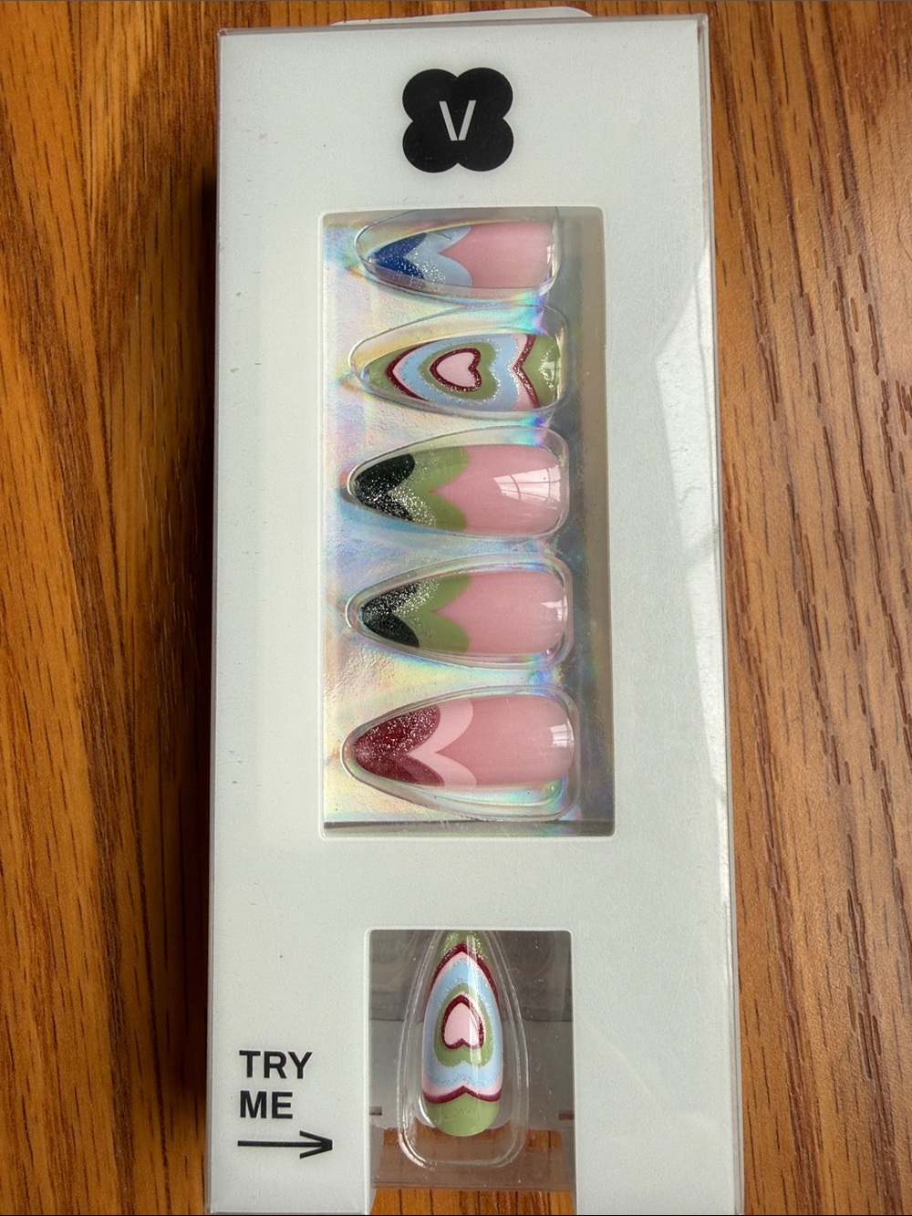 Never Have I Ever Press-On Nails Pink Multi-Color Heart Design